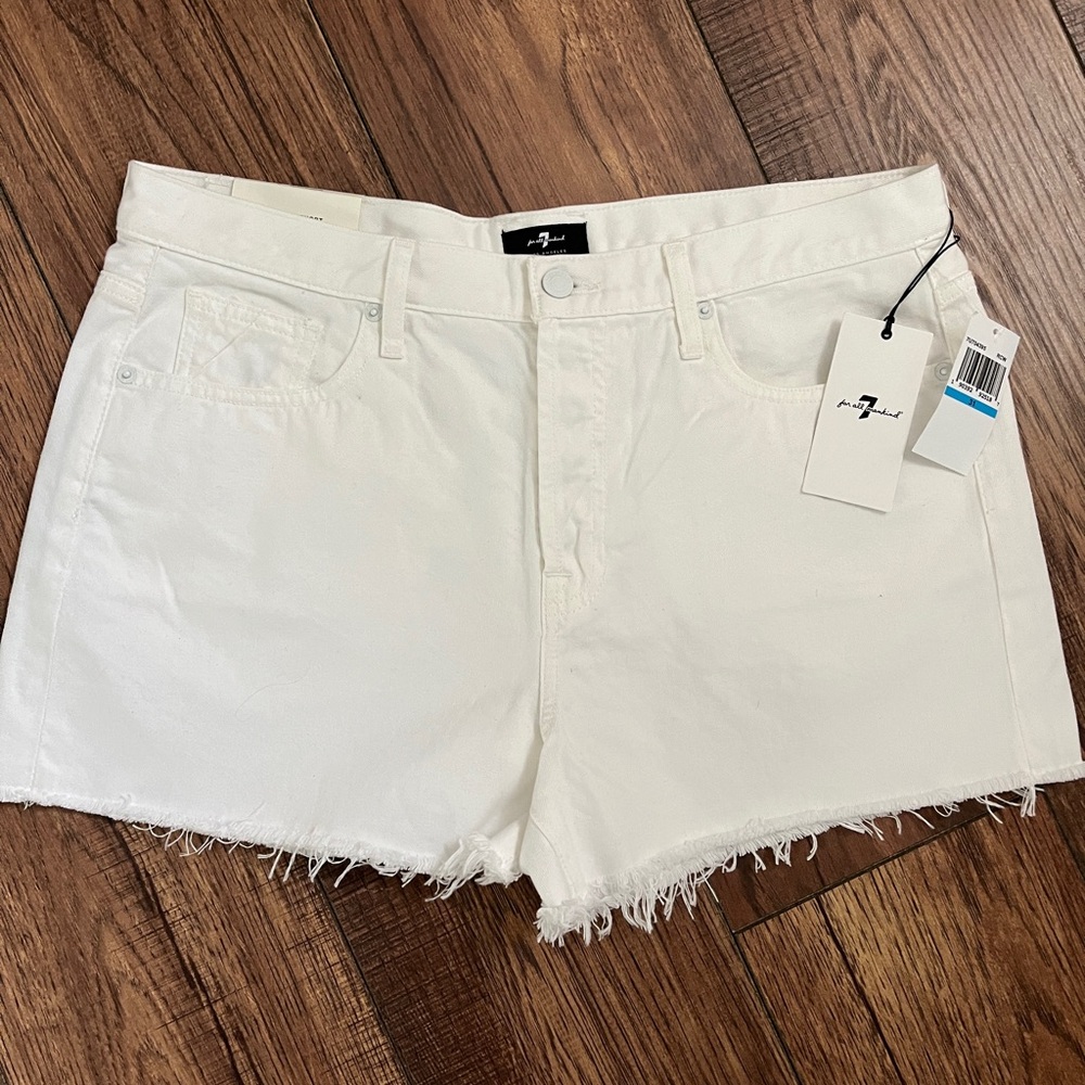 7 for All Mankind, Monroe Shorts, White, Button Fly